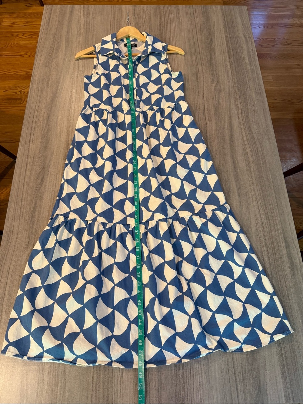 Rachel Zoe Sleeveless Midi Dress, Blue and White/Cream Geometric Print,Size XS - Picture 6 of 9